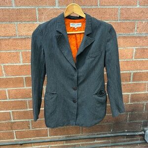 Corinne Cobson Dark Gray Pinstripe Women's Blazer with Orange Lining